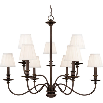 Menlo Park Chandelier by Hudson Valley in aged brass. Made from brass in a traditional style.