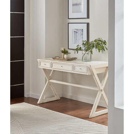 Kitchen Desk by Sarreid Ltd. in white and 3 drawers. Made from pine in a transitional style.