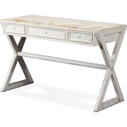 Kitchen Desk by Sarreid Ltd. in white and 3 drawers. Made from pine in a transitional style.