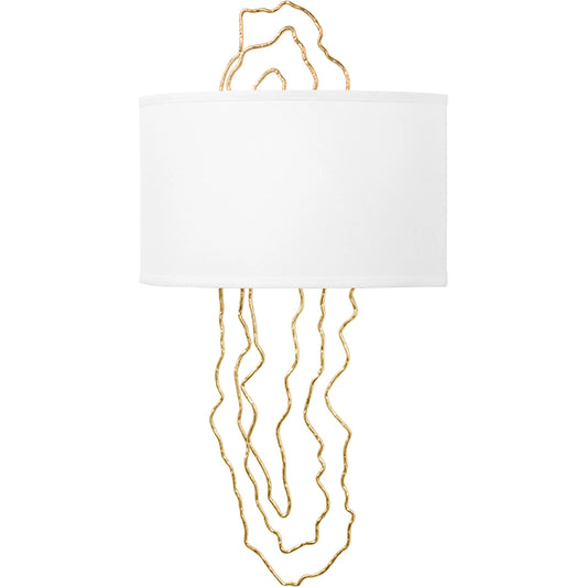 5th Avenue Wall Sconce by Corbett in vintage gold leaf. Made from steel in a modern style.