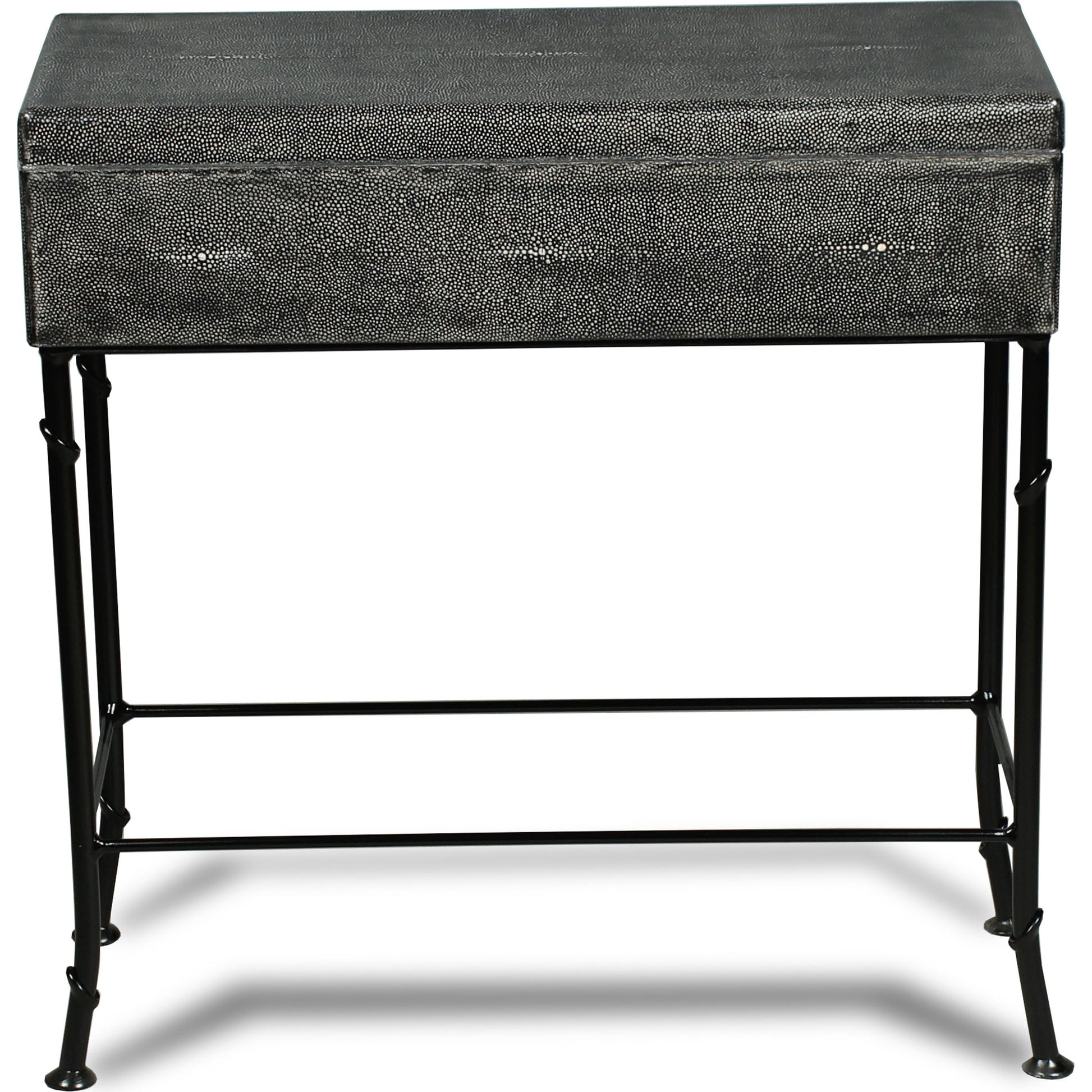 Grey Leather Shagreen Box On Stand by Sarreid Ltd. in gray and marbleized paper interior. Made from leather, marble, iron in a modern style.