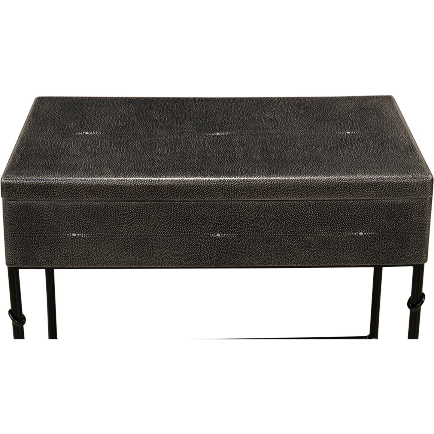 005 SR-857751 | Closeup | Grey Leather Shagreen Box On Stand by Sarreid Ltd. in gray and marbleized paper interior. Made from leather, marble, iron in a modern style.