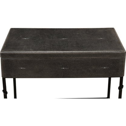 Grey Leather Shagreen Box On Stand by Sarreid Ltd. in gray and marbleized paper interior. Made from leather, marble, iron in a modern style.