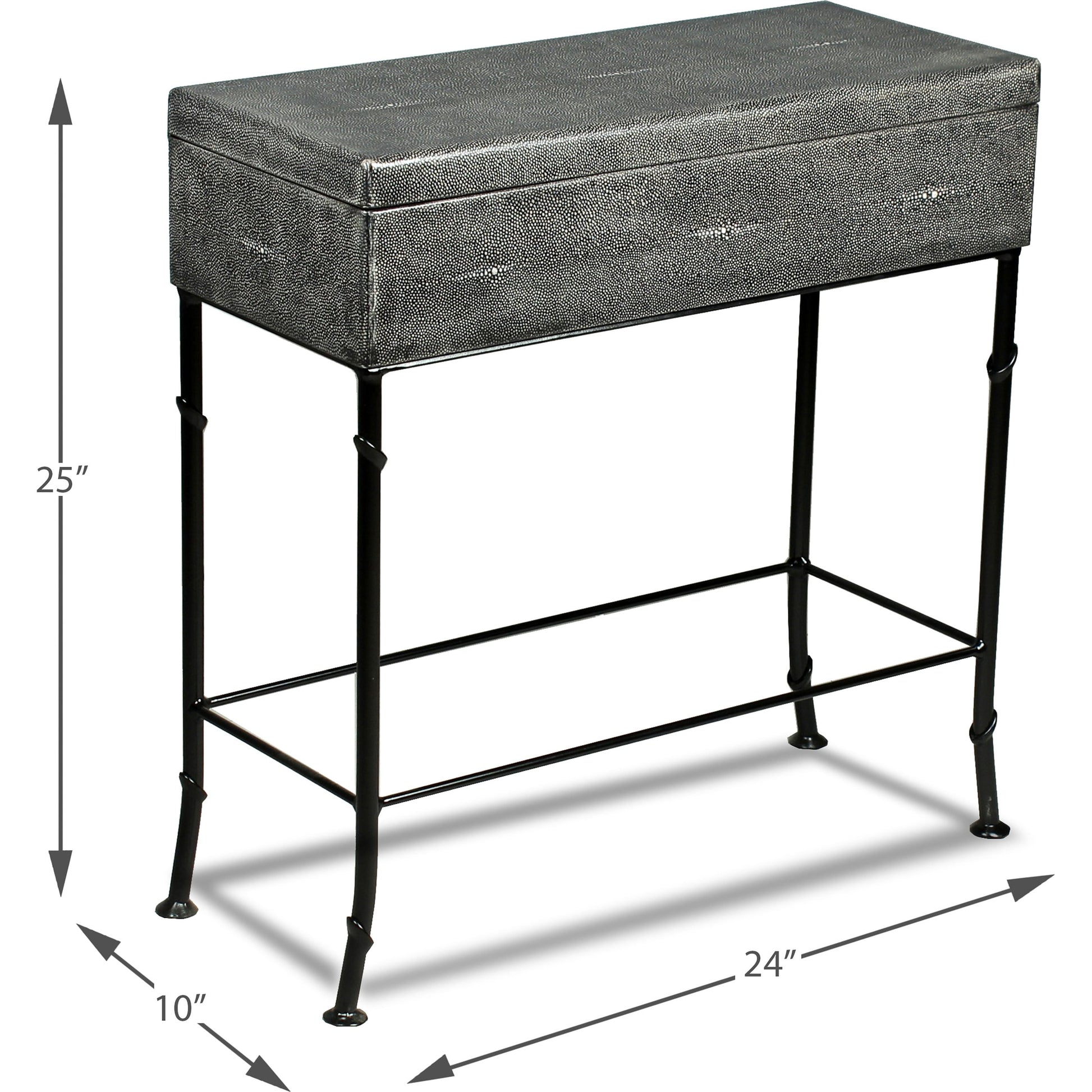 Grey Leather Shagreen Box On Stand by Sarreid Ltd. in gray and marbleized paper interior. Made from leather, marble, iron in a modern style.