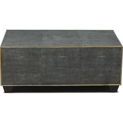 Grey Leather Shagreen Cocktail Table by Sarreid Ltd. in grey and ant. shagreen embossed leather. Made from wood, leather in a modern style.