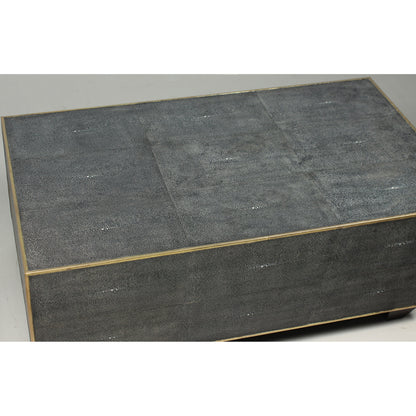 Grey Leather Shagreen Cocktail Table by Sarreid Ltd. in grey and ant. shagreen embossed leather. Made from wood, leather in a modern style.