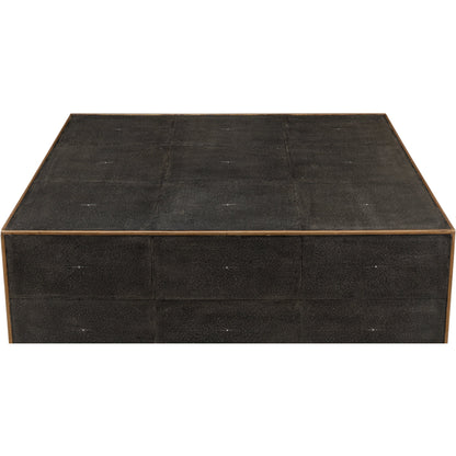 Grey Leather Shagreen Cocktail Table by Sarreid Ltd. in grey and ant. shagreen embossed leather. Made from wood, leather in a modern style.