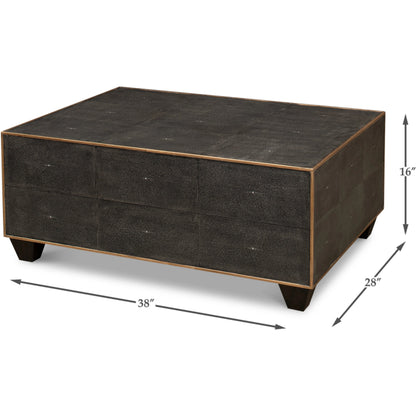 Grey Leather Shagreen Cocktail Table by Sarreid Ltd. in grey and ant. shagreen embossed leather. Made from wood, leather in a modern style.