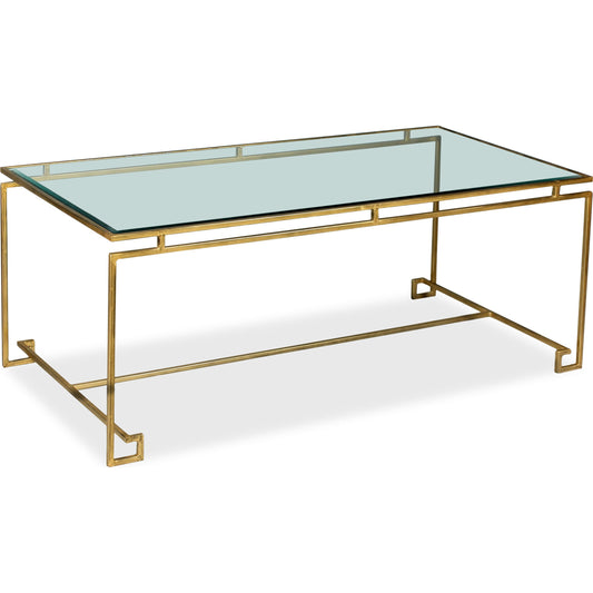 Parallel Lines Coffee Table by Sarreid Ltd. in gold and antique gold finish. Made from glass, iron in a transitional style.