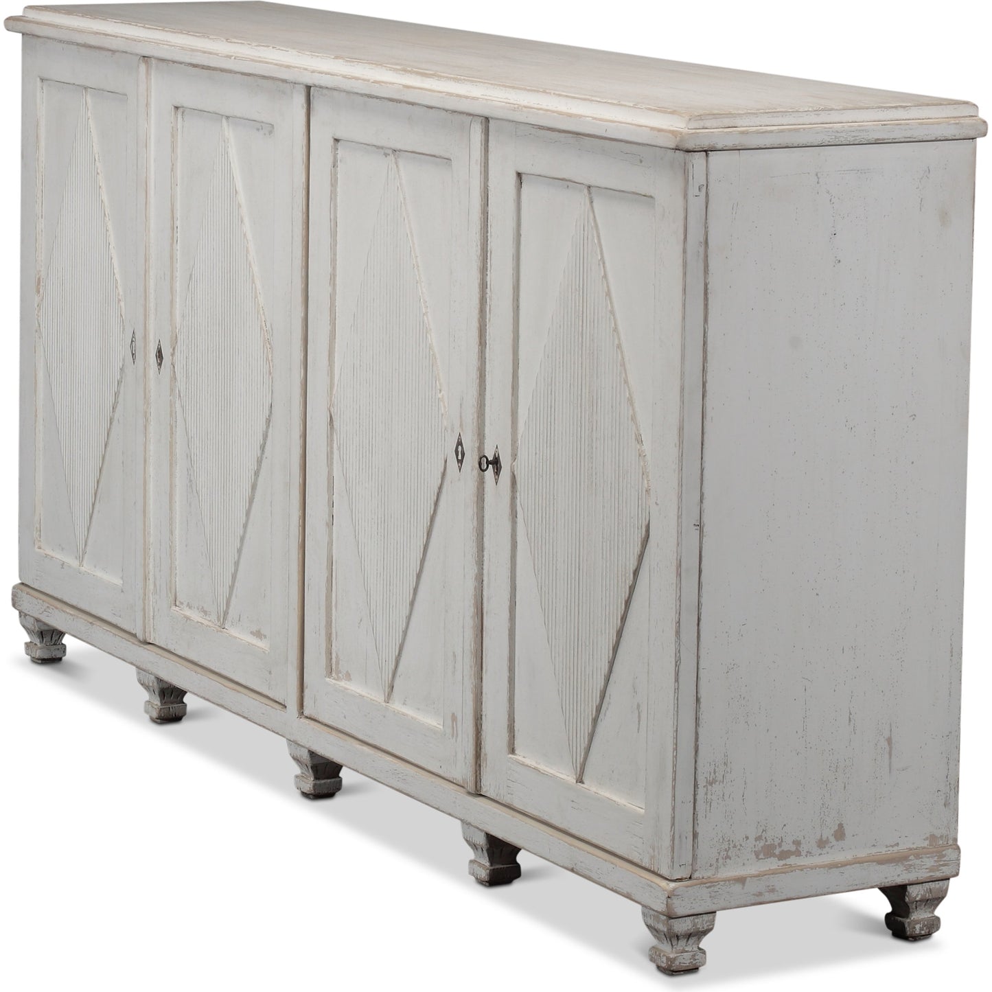 005 SR-858095 | Additional Silo | Beecher 4-Door Sideboard by Sarreid Ltd. in white and four fixed shelves. Made from pine in a cottage & farmhouse style.