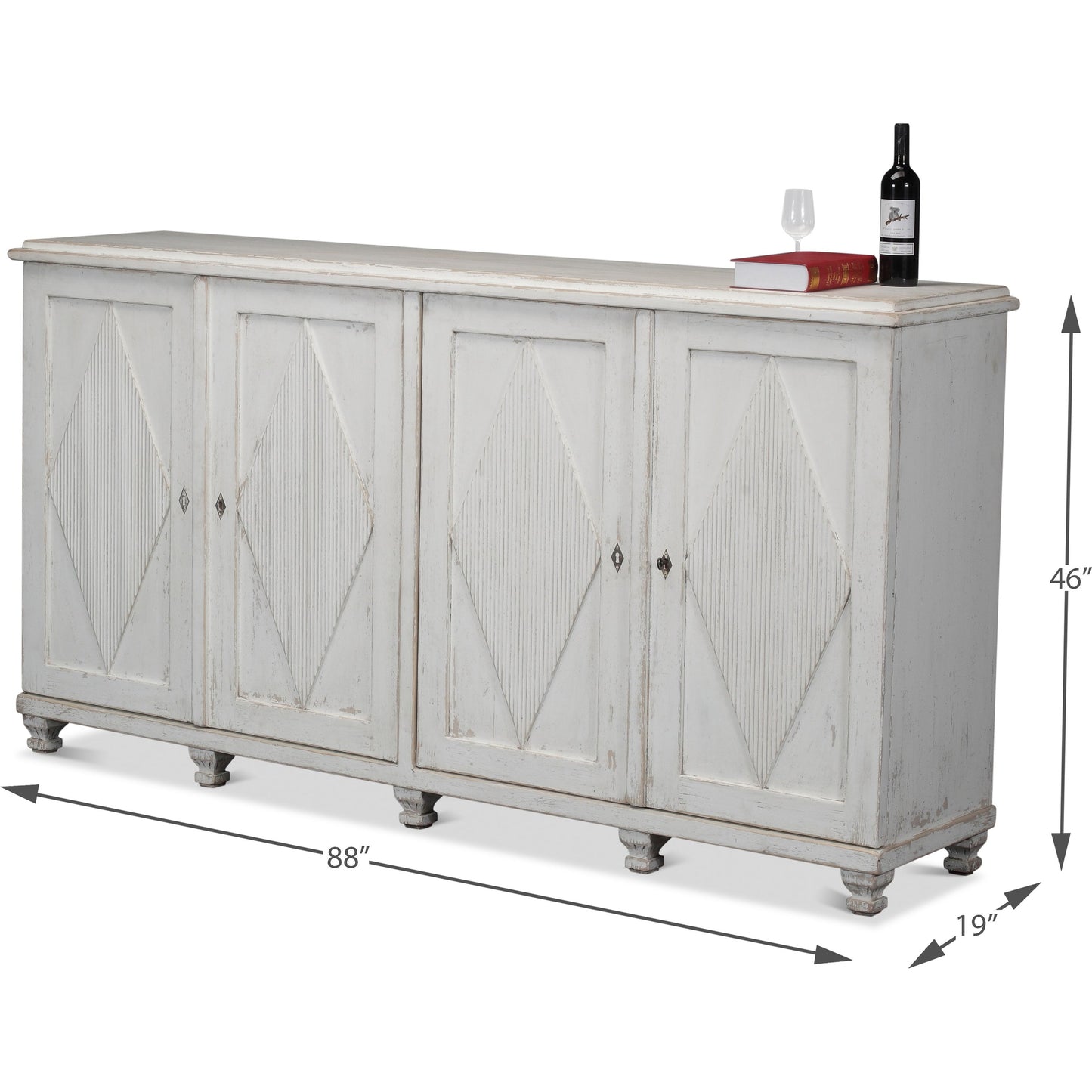 007 SR-858095 | Additional Silo | Beecher 4-Door Sideboard by Sarreid Ltd. in white and four fixed shelves. Made from pine in a cottage & farmhouse style.