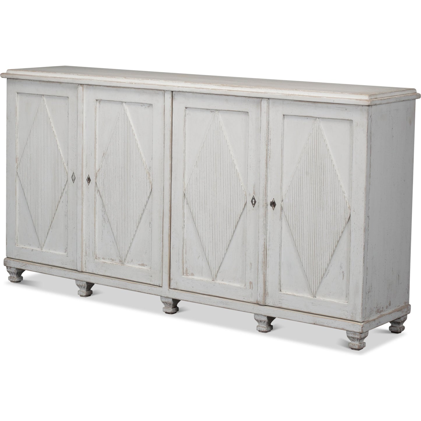001 SR-858095 | Primary Silo | Beecher 4-Door Sideboard by Sarreid Ltd. in white and four fixed shelves. Made from pine in a cottage & farmhouse style.