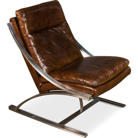 Mc Queen Chair by Sarreid Ltd. in brown and vintage cigar leather. Made from leather in a modern style.