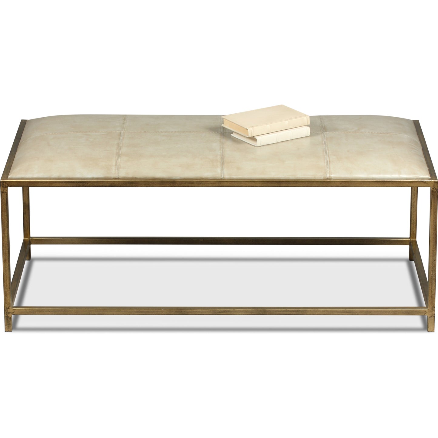 002 SR-857913 | Additional Silo | Montvale Coffee Table/Bench by Sarreid Ltd. in beige and antiqued vellum finish. Made from leather, iron in a transitional style.