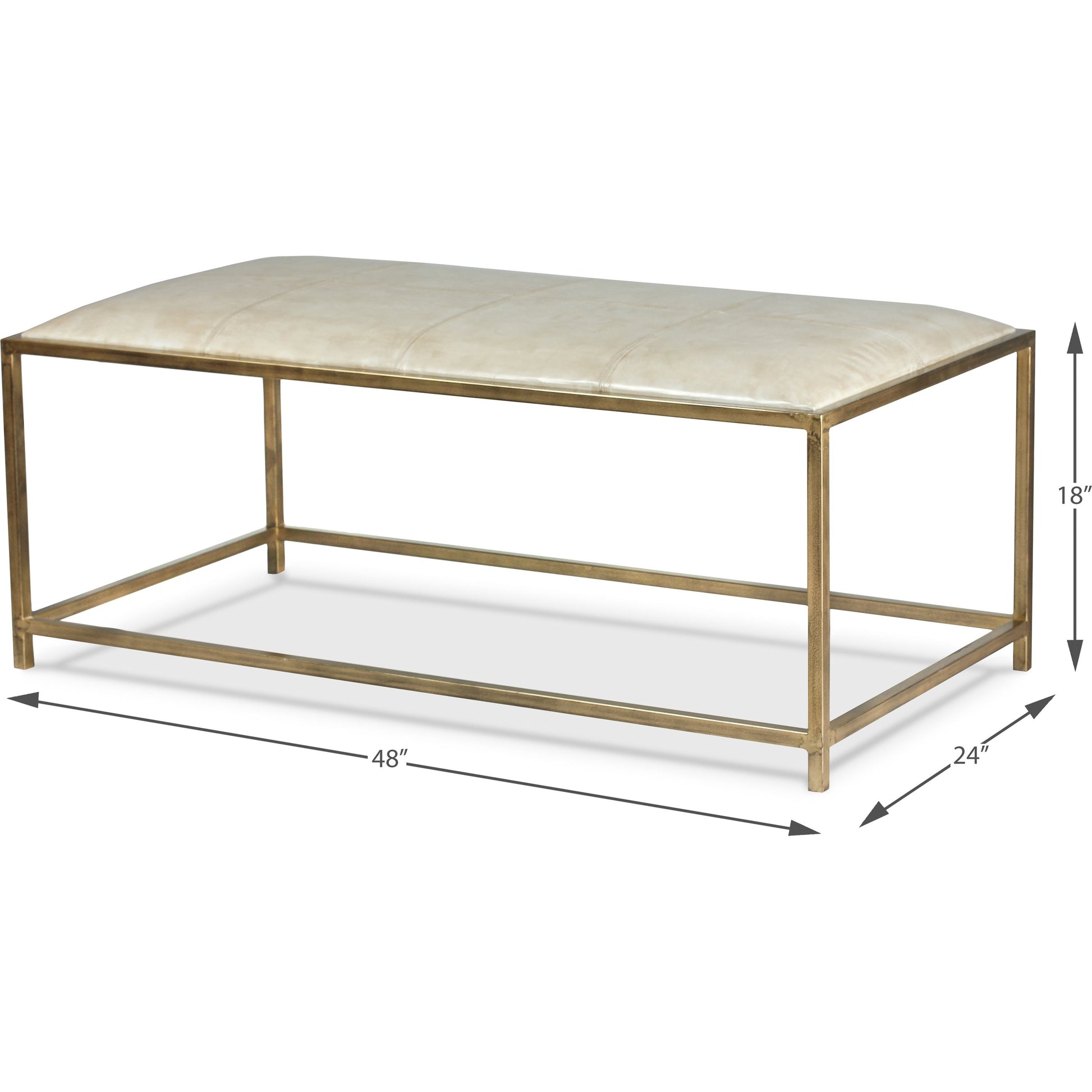 Montvale Coffee Table/Bench by Sarreid Ltd. in beige and antiqued vellum finish. Made from leather, iron in a transitional style.
