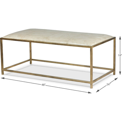 Montvale Coffee Table/Bench by Sarreid Ltd. in beige and antiqued vellum finish. Made from leather, iron in a transitional style.
