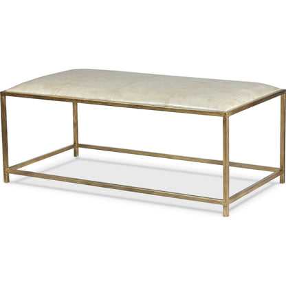 Montvale Coffee Table/Bench by Sarreid Ltd. in beige and antiqued vellum finish. Made from leather, iron in a transitional style.