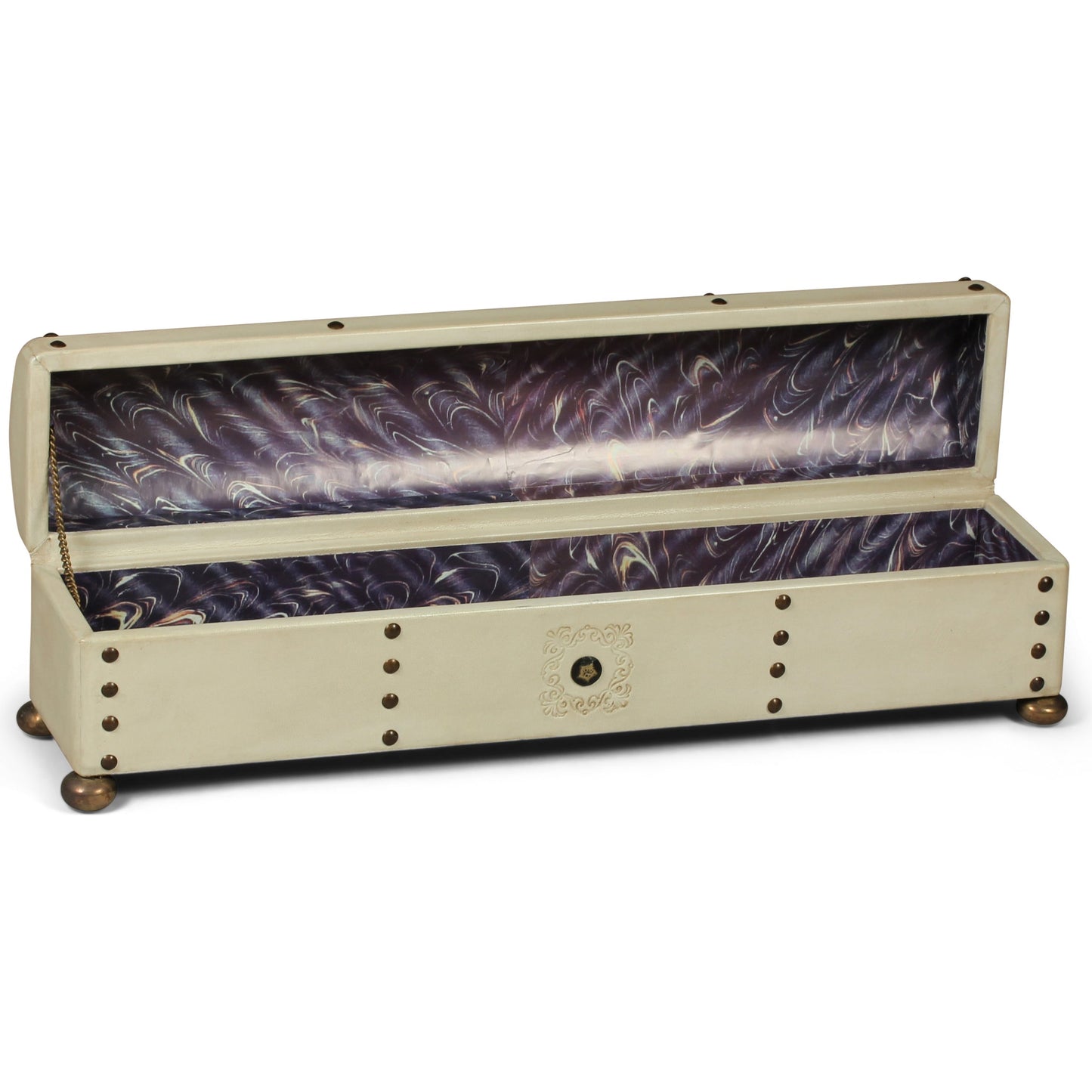 002 SR-857837 | Additional Silo | Leather Telescope Box by Sarreid Ltd. in ivory and printed paper inside. Made from wood, leather, brass in a traditional style.