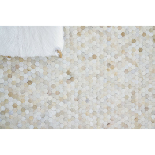 Mosaic Leather 4060 Rug by Exquisite Rugs in light beige. Made from leather cowhide in a unique style.