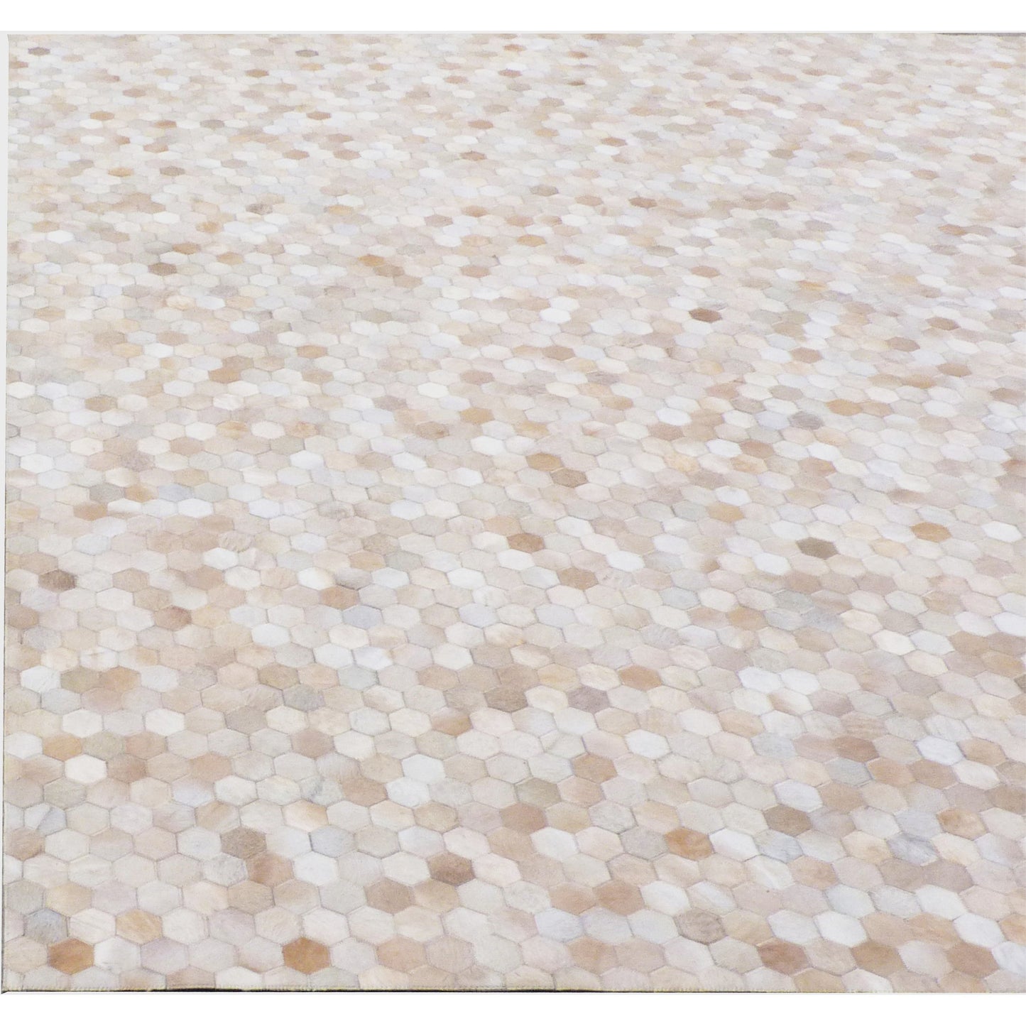 003 SI-1828885,SI-1828887 | Closeup | Mosaic Leather 4060 Rug by Exquisite Rugs in light beige. Made from leather hide in a unique style.