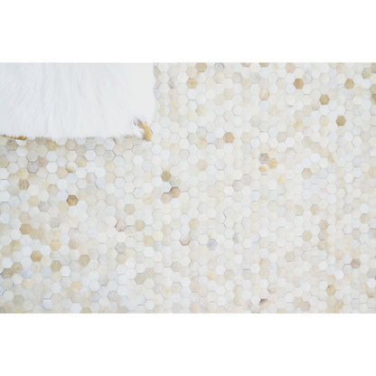 Mosaic Leather 4060 Rug by Exquisite Rugs in light beige. Made from leather hide in a unique style.