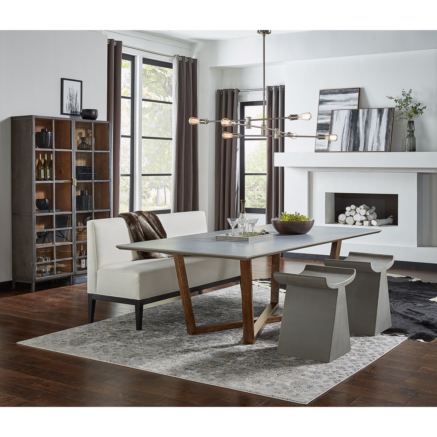 007 SR-857397 | Lifestyle | A Gem Of A Handle Display Cabinet by Sarreid Ltd. in gray and moleskin grey gunmetal. Made from acacia wood, glass, steel in a modern style.