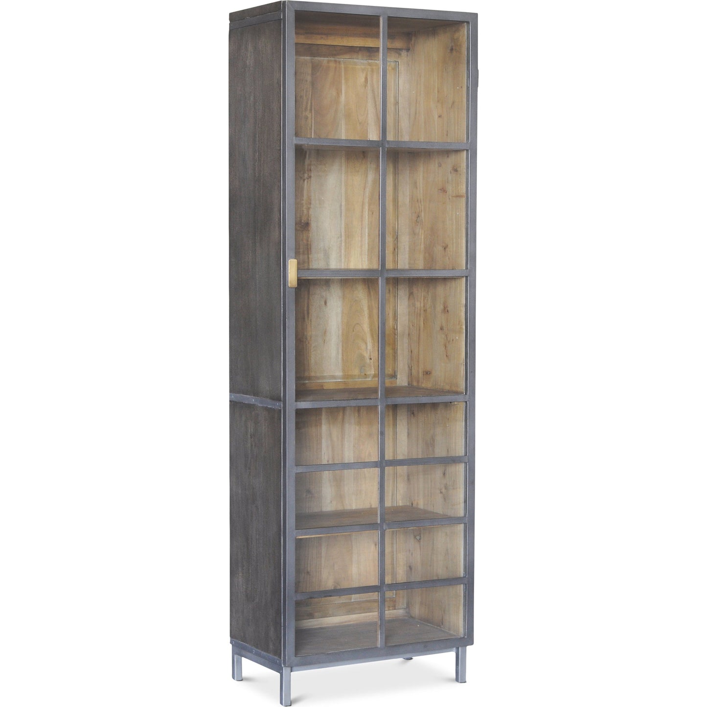 001 SR-857397 | Primary Silo | A Gem Of A Handle Display Cabinet by Sarreid Ltd. in gray and moleskin grey gunmetal. Made from acacia wood, glass, steel in a modern style.