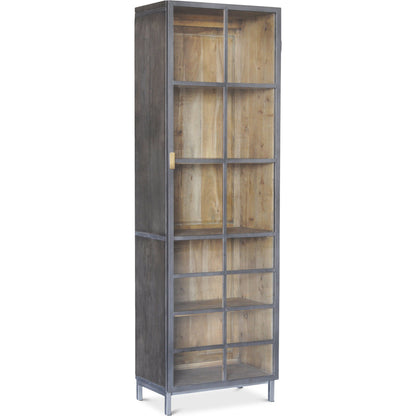 A Gem Of A Handle Display Cabinet by Sarreid Ltd. in gray and moleskin grey gunmetal. Made from acacia wood, glass, steel in a modern style.