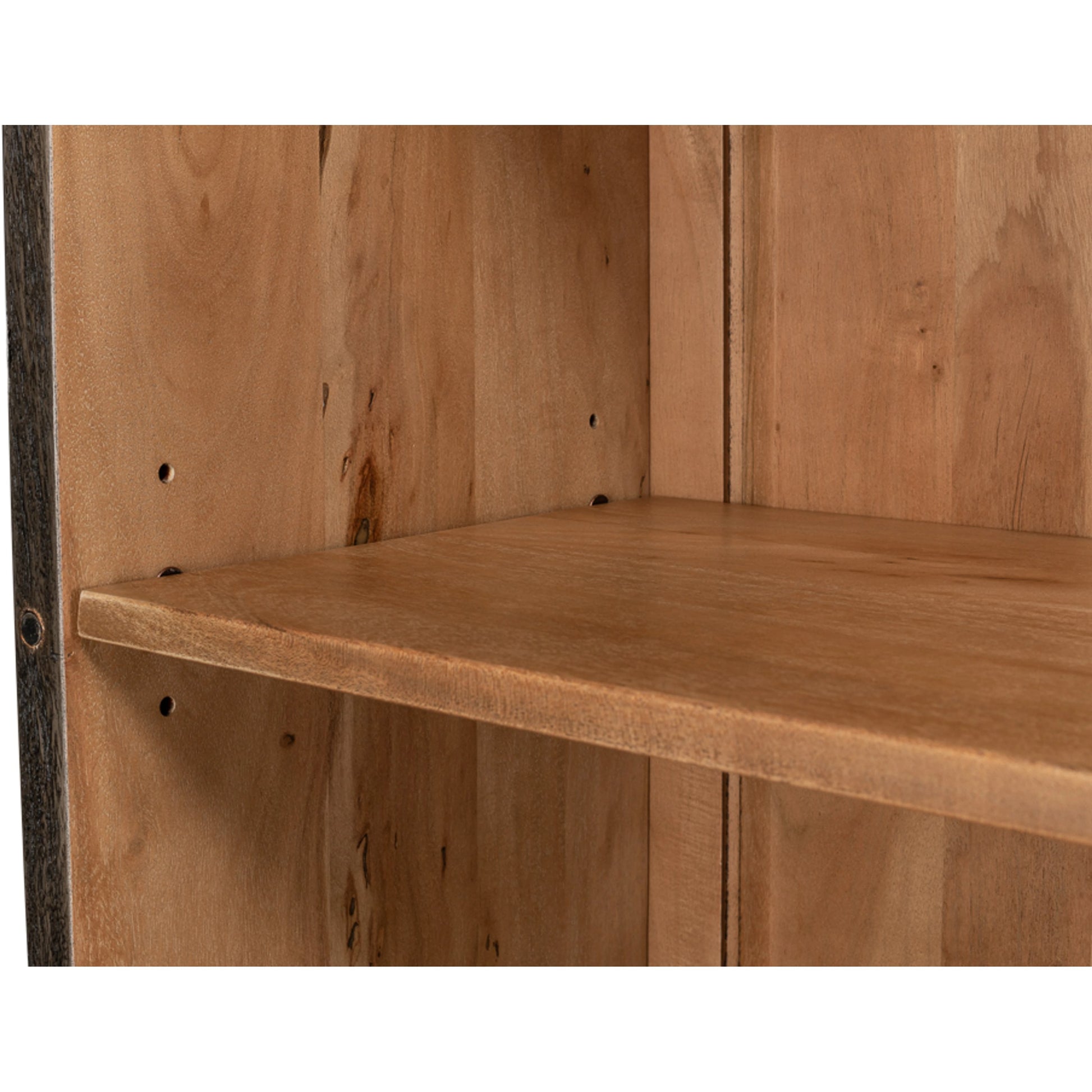 A Gem Of A Handle Display Cabinet by Sarreid Ltd. in gray and moleskin grey gunmetal. Made from acacia wood, glass, steel in a modern style.