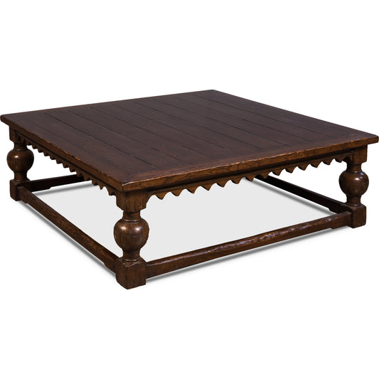 Durand Coffee Table by Sarreid Ltd. in brown and dark brown finish. Made from elm in a traditional style.