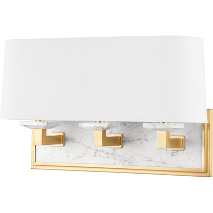 Elwood Bath Sconce by Hudson Valley in aged brass. Made from steel in a transitional style.