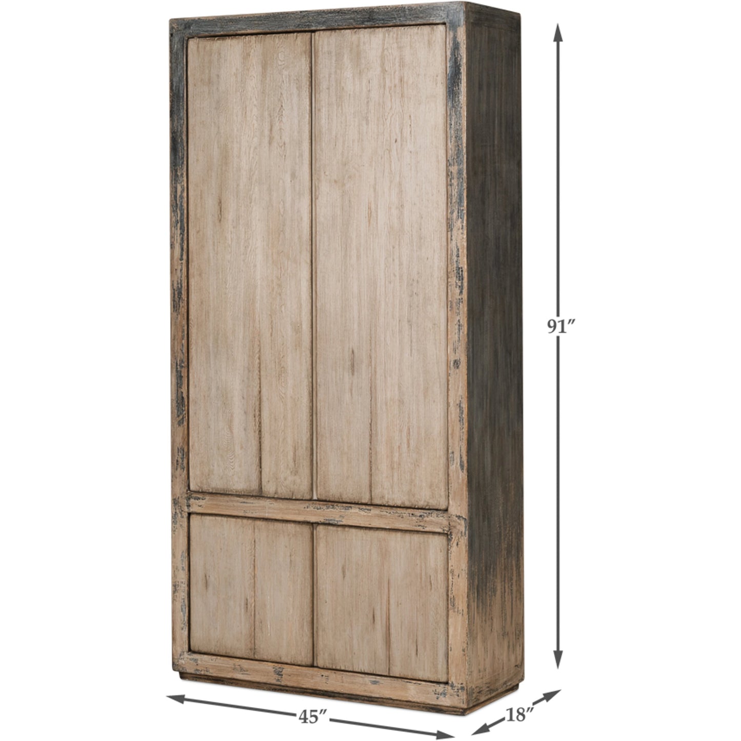 004 SR-857550 | Additional Silo | Chamonix Cupboard by Sarreid Ltd. in gray and 3 removable shelves. Made from pine in a cottage & farmhouse style.
