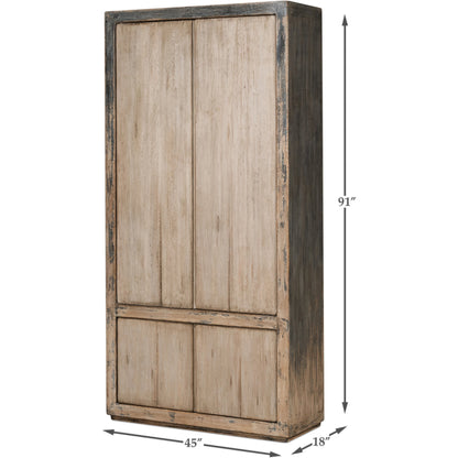 Chamonix Cupboard by Sarreid Ltd. in gray and 3 removable shelves. Made from pine in a cottage & farmhouse style.