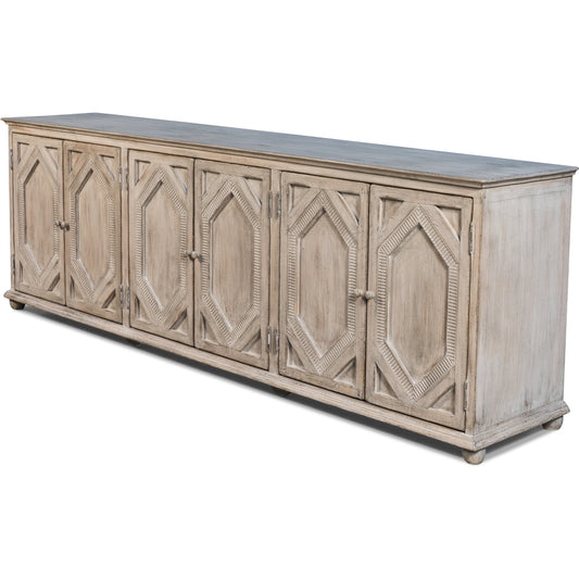 Six Diamonds Sideboard by Sarreid Ltd. in gray and 3 removable shelves. Made from pine in a cottage & farmhouse style.