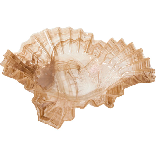 Pleated Glass Bowl by Accent Decor in tan. Made from glass in a modern style.