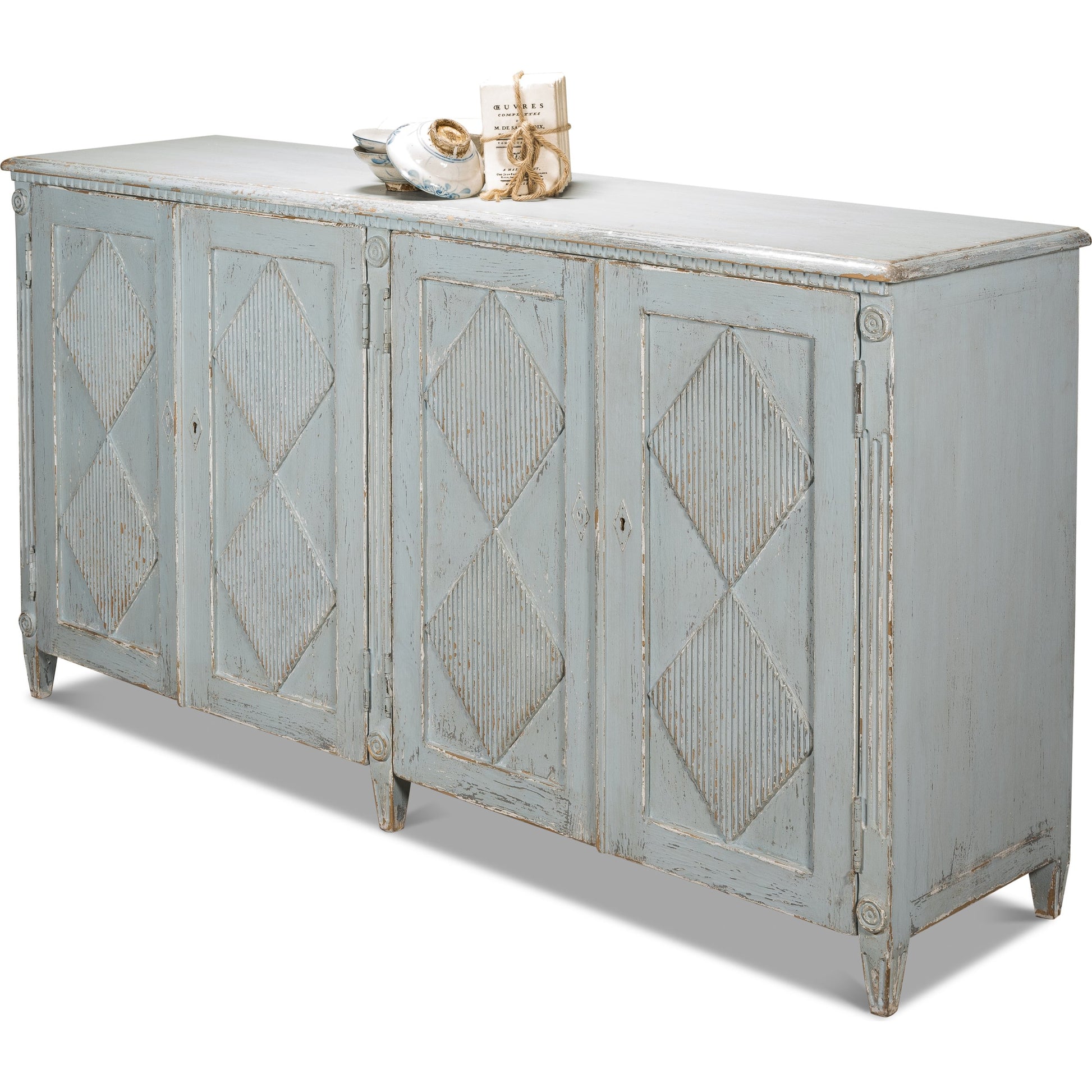 Roanne Sideboard by Sarreid Ltd. in blue and 2 removable shelves. Made from pine in a cottage & farmhouse style.