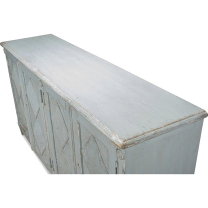 Roanne Sideboard by Sarreid Ltd. in blue and 2 removable shelves. Made from pine in a cottage & farmhouse style.