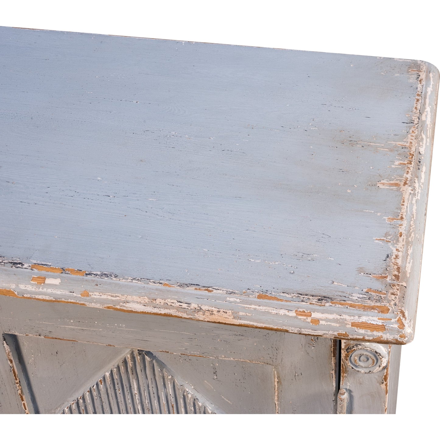 006 SR-858043 | Closeup | Roanne Sideboard by Sarreid Ltd. in blue and 2 removable shelves. Made from pine in a cottage & farmhouse style.