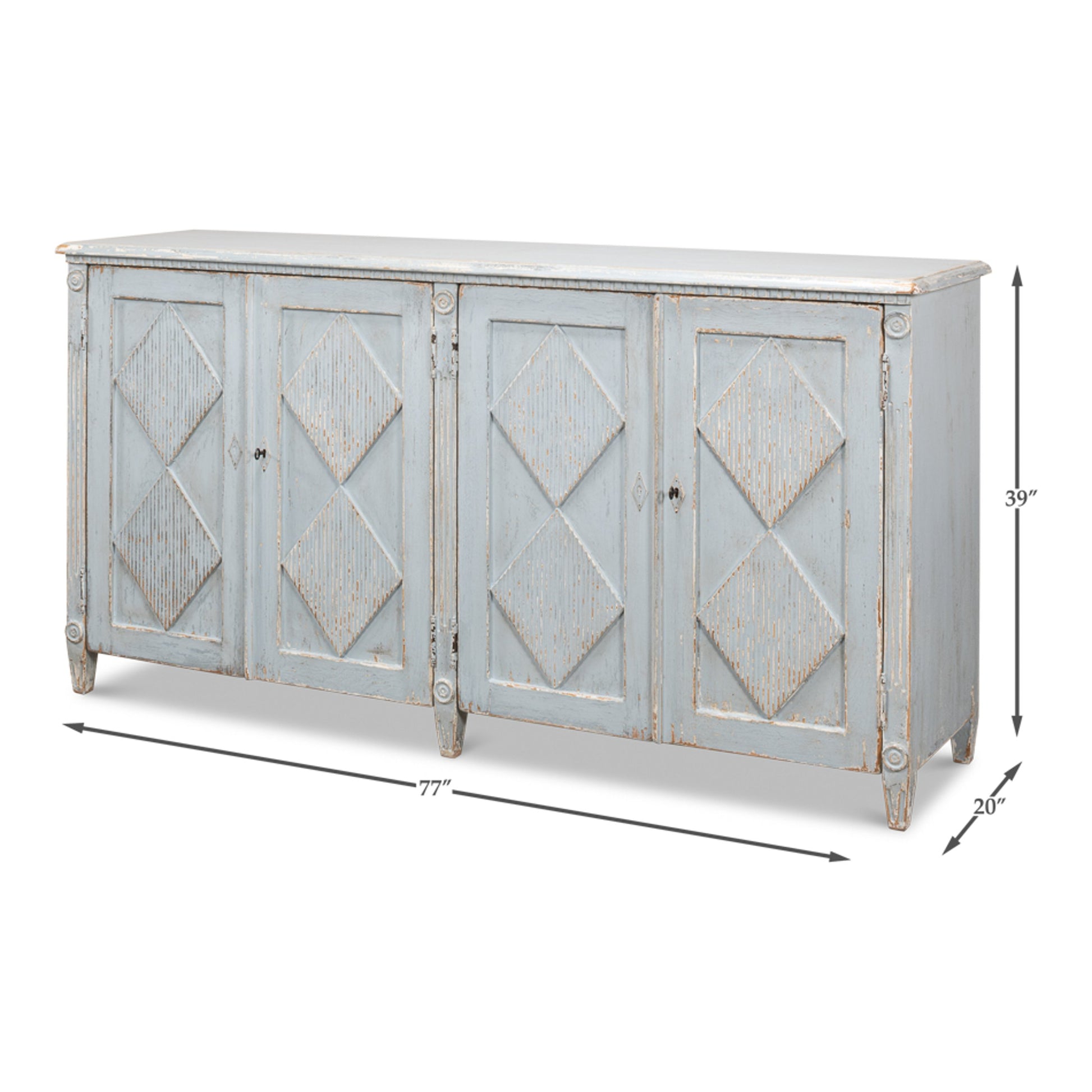 Roanne Sideboard by Sarreid Ltd. in blue and 2 removable shelves. Made from pine in a cottage & farmhouse style.