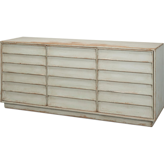 Louvered Sideboard by Sarreid Ltd. in sage. Made from reclaimed pine in a unique style.