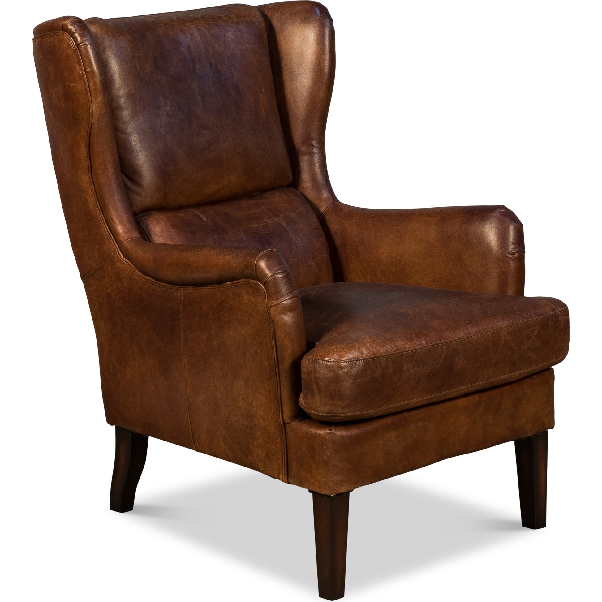 Elite Wing Lounge Chair by Sarreid Ltd.. Made from rubber wood, top grain cow leather in a rustic style.