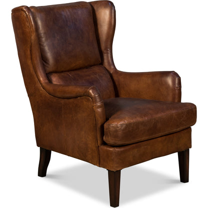 Elite Wing Lounge Chair by Sarreid Ltd.. Made from rubber wood, top grain cow leather in a rustic style.