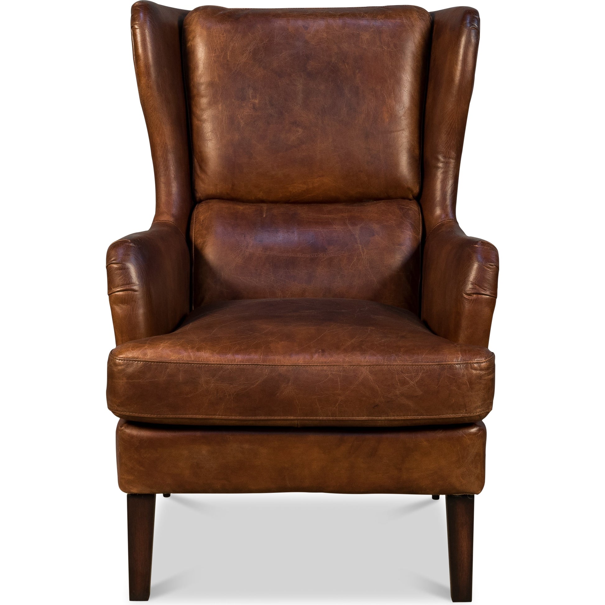 Elite Wing Lounge Chair by Sarreid Ltd.. Made from rubber wood, top grain cow leather in a rustic style.