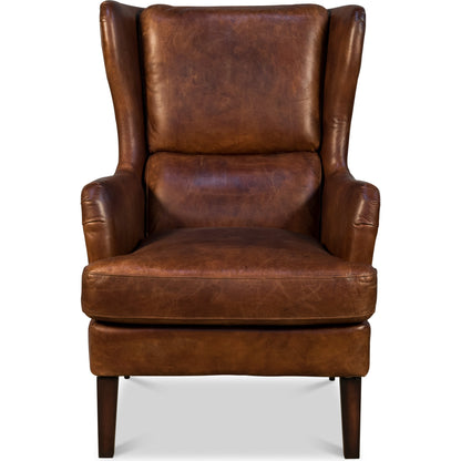 Elite Wing Lounge Chair by Sarreid Ltd.. Made from rubber wood, top grain cow leather in a rustic style.