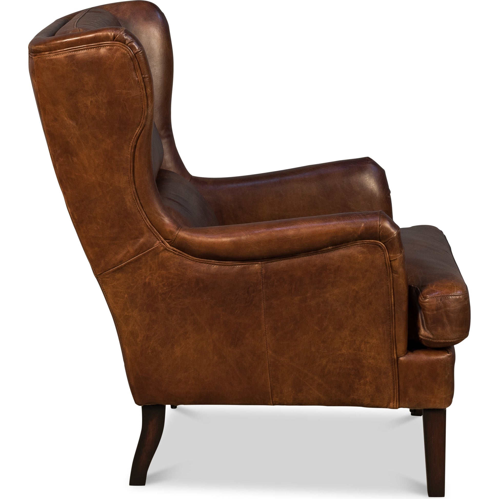 Elite Wing Lounge Chair by Sarreid Ltd.. Made from rubber wood, top grain cow leather in a rustic style.