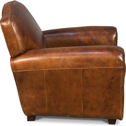 Elite French Club Chair by Sarreid Ltd. in brown and vintage cigar leather. Made from wood, leather in a rustic style.