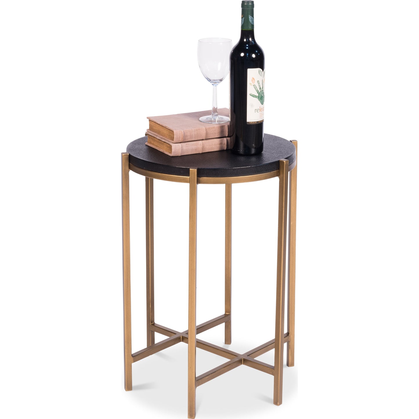 003 SR-858154 | Additional Silo | Stillwell Side Table by Sarreid Ltd. in black and black natural leather ant.gold iron. Made from mdf, leather, iron in a transitional style.