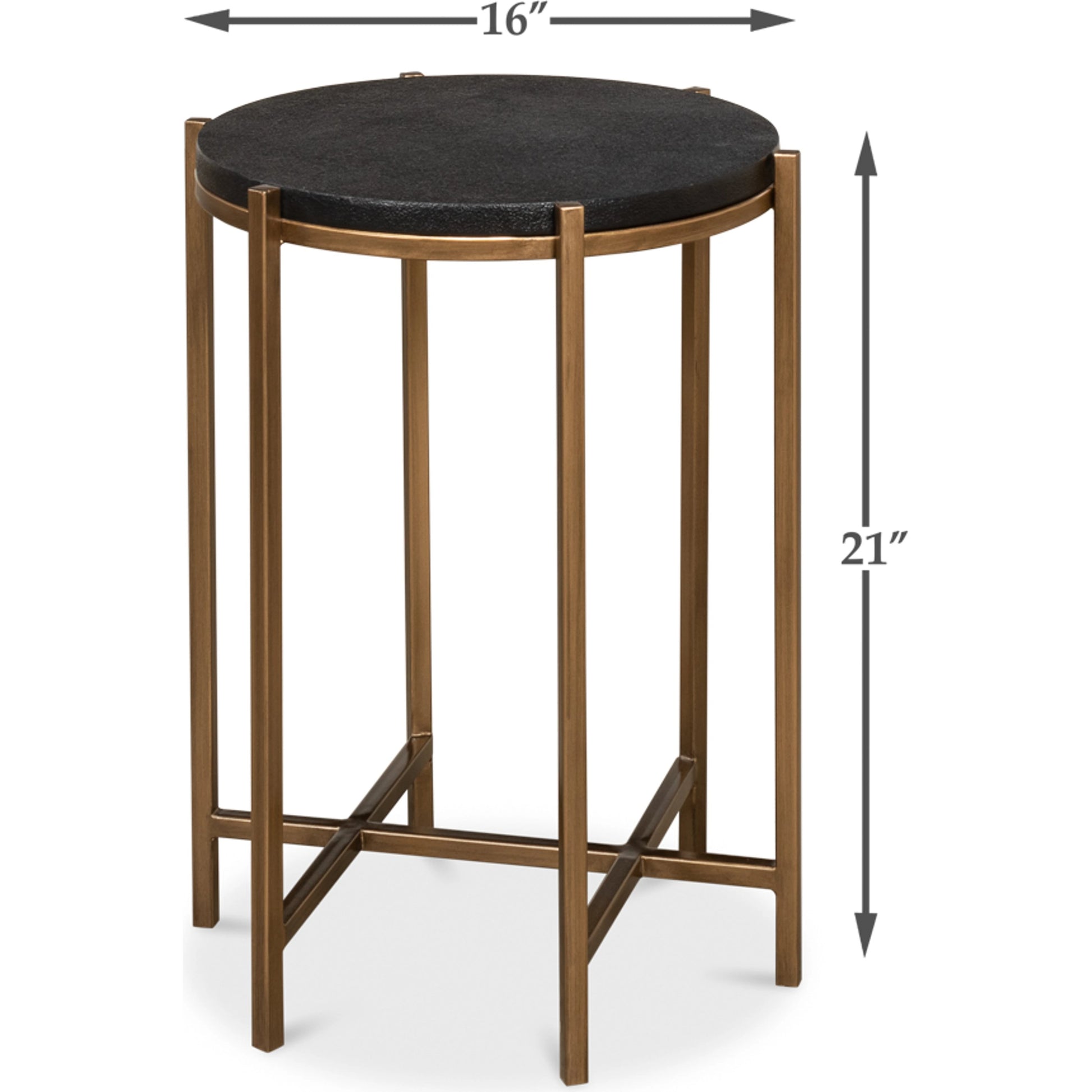 Stillwell Side Table by Sarreid Ltd. in black and black natural leather ant.gold iron. Made from mdf, leather, iron in a transitional style.