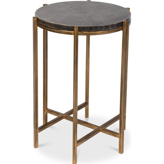 Spence Side Table by Sarreid Ltd.. Made from leather, wood, iron in a transitional style.