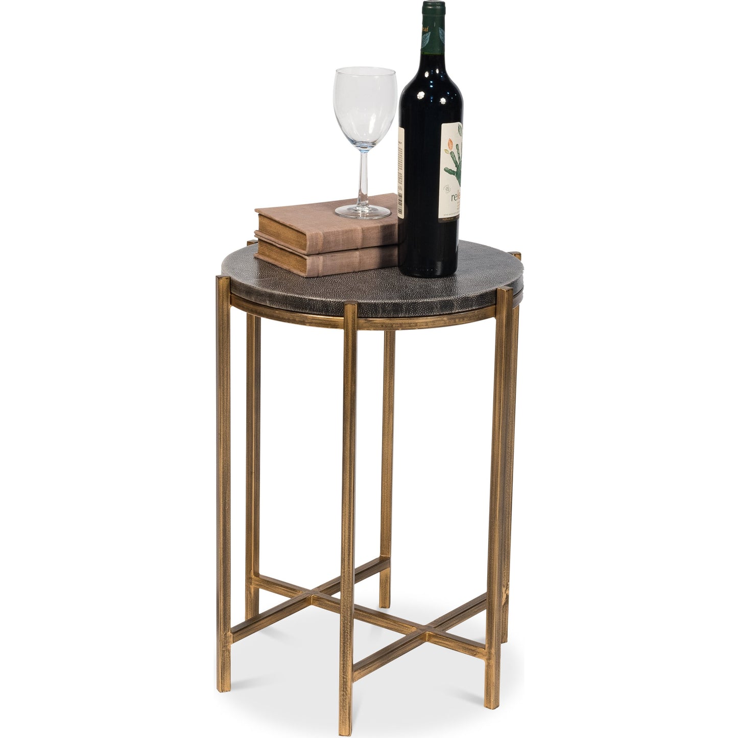 006 SR-858142 | Additional Silo | Spence Side Table by Sarreid Ltd.. Made from leather, wood, iron in a transitional style.